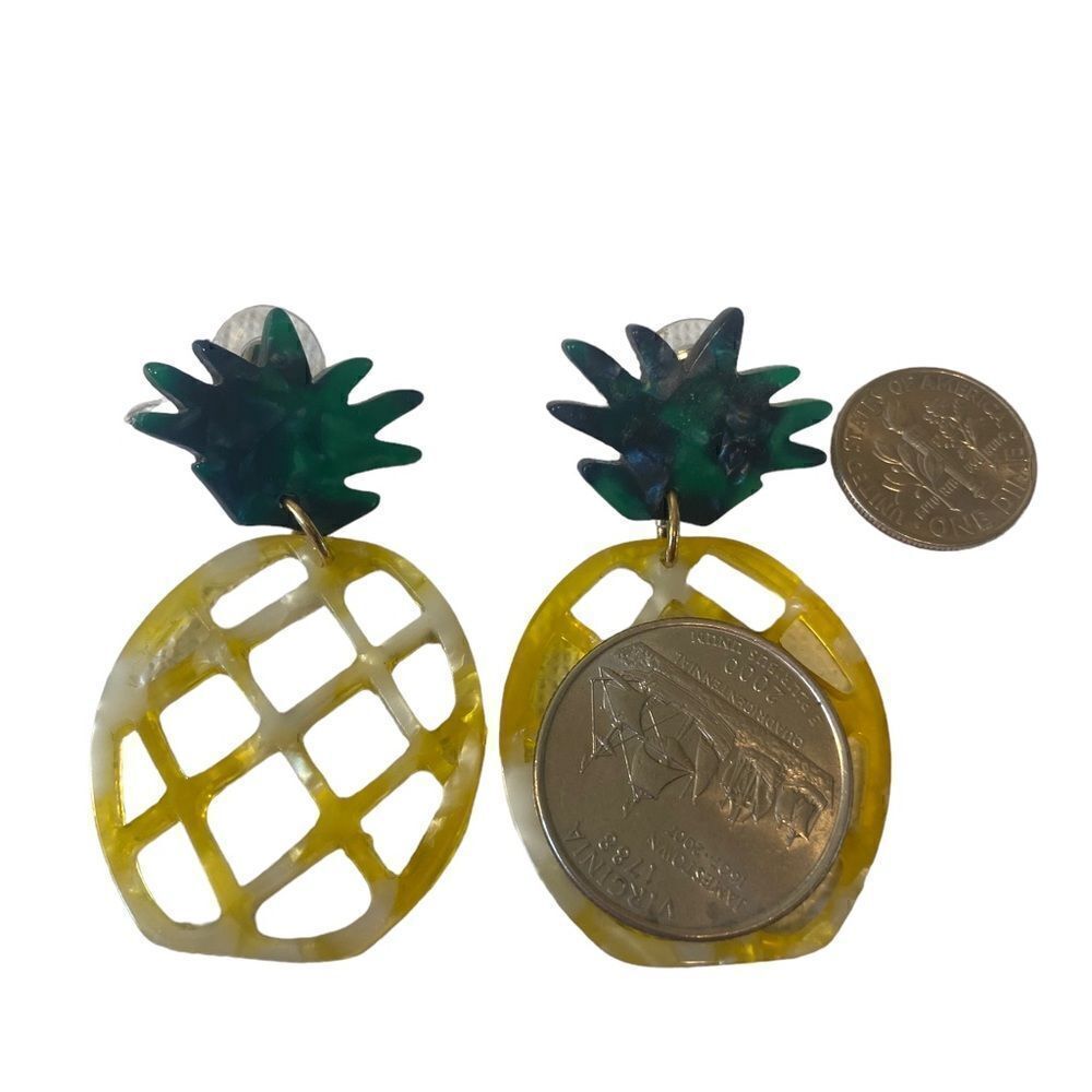 Yellow & Green Lightweight Pineapple Drop Earrings. Perfect for Summer. - Picture 5 of 5
